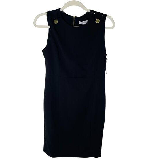NWOT Calvin Klein Black Dress With Gold Buttons Zipper Size 10 - Picture 1 of 5